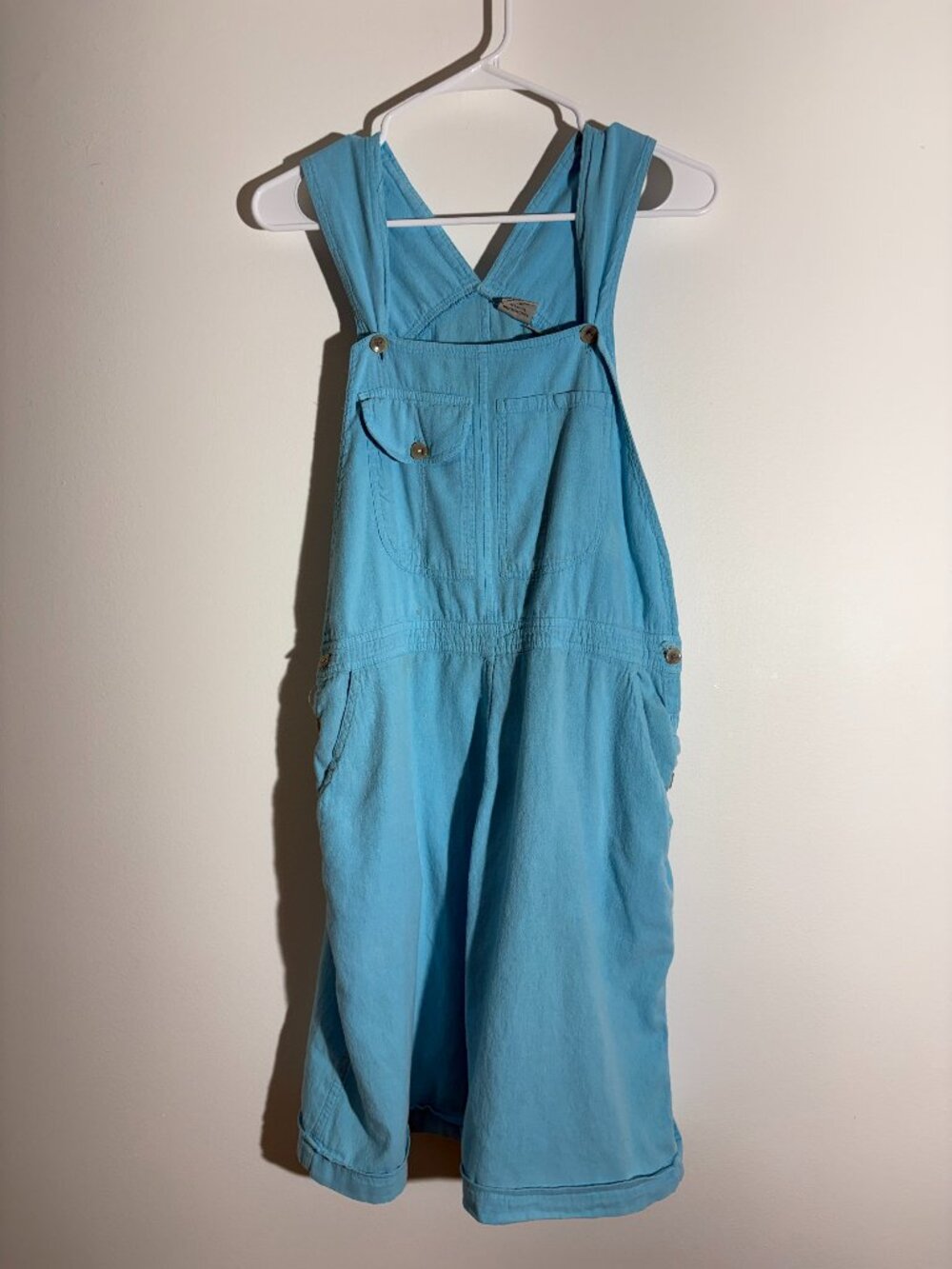 Vintage El Huarache Cottons Handwoven Utility Romper Overalls Blue Large